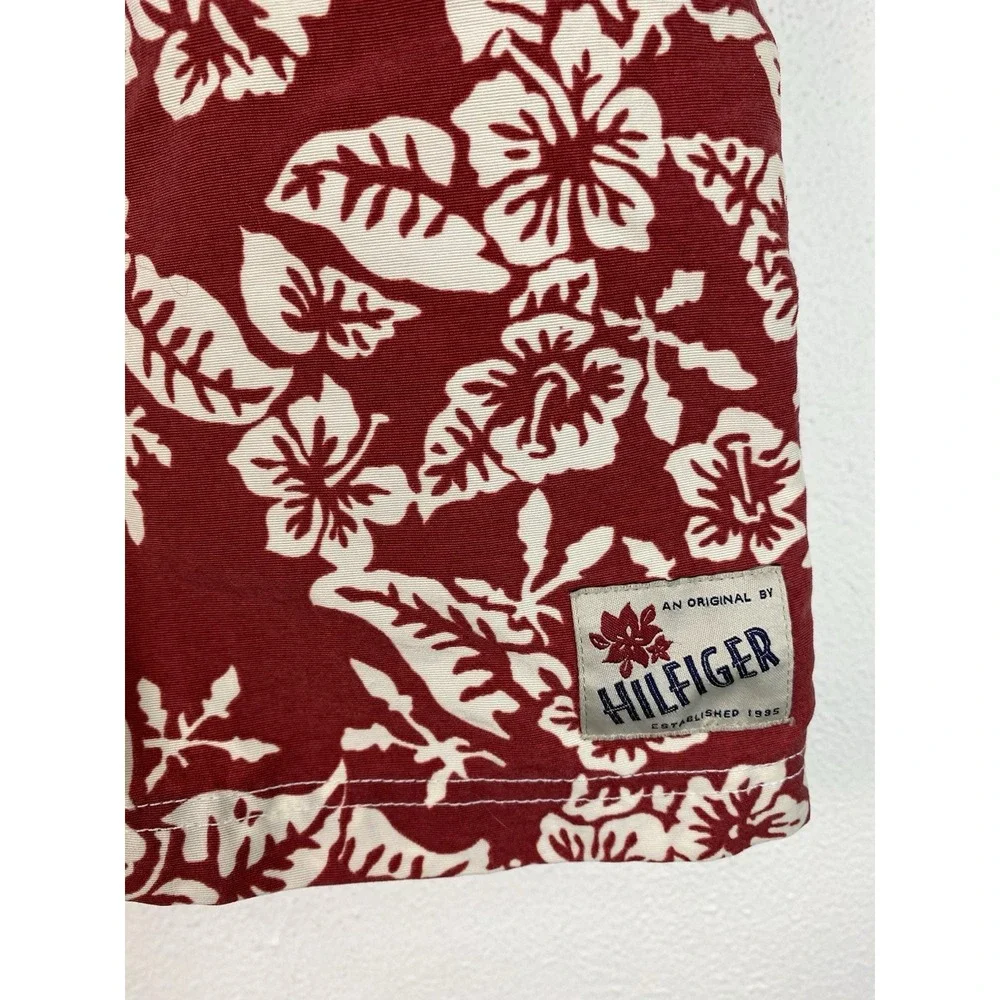 Tommy Hilfiger Men's XL Red Ivory Floral Nylon Board Shorts